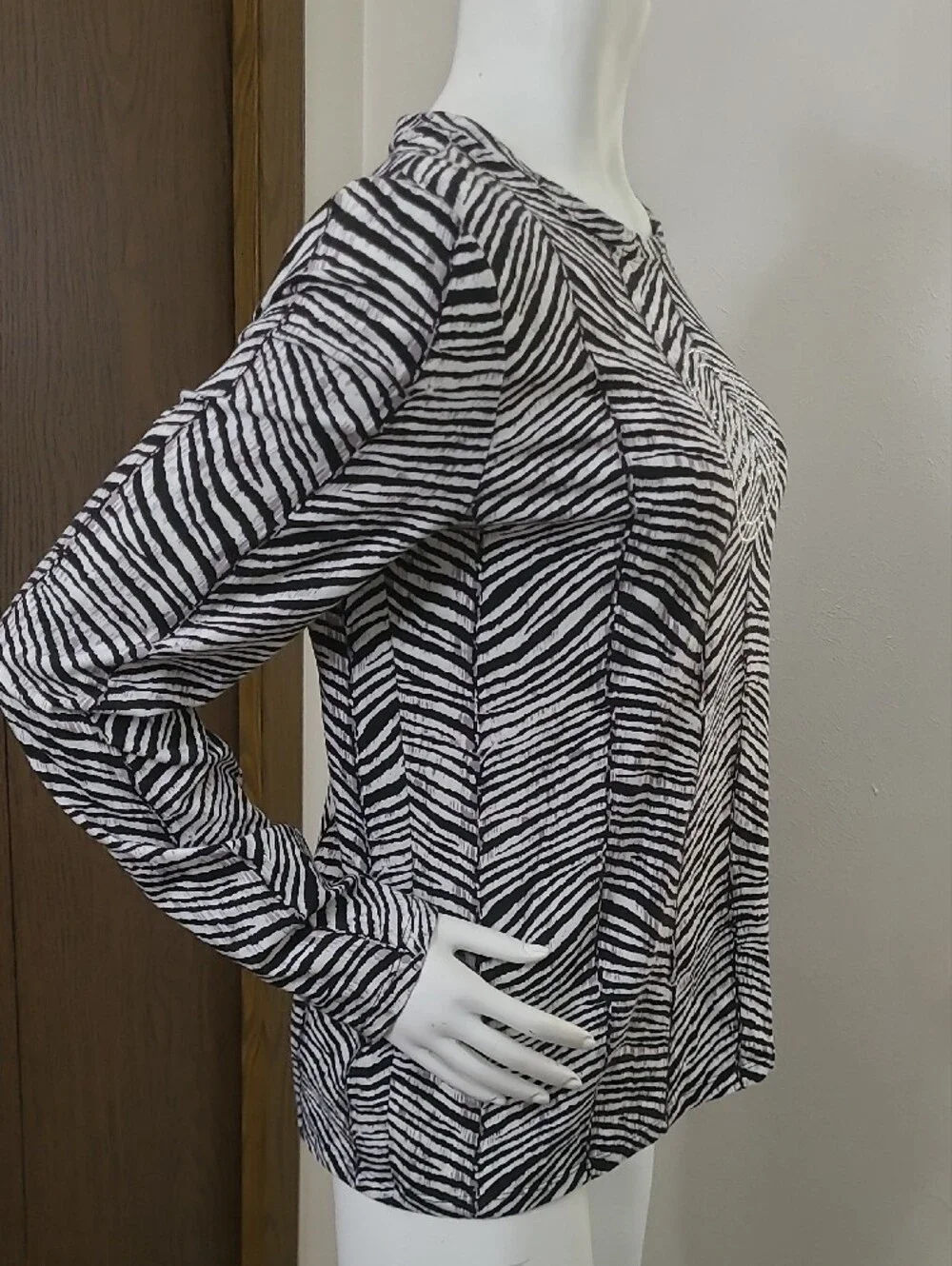 Women’s Black & White Zebra Print Long Sleeve Top with Heart Accent